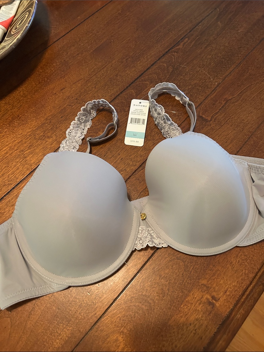 Natori Light Gray Lace-Trim Molded Bra NWT